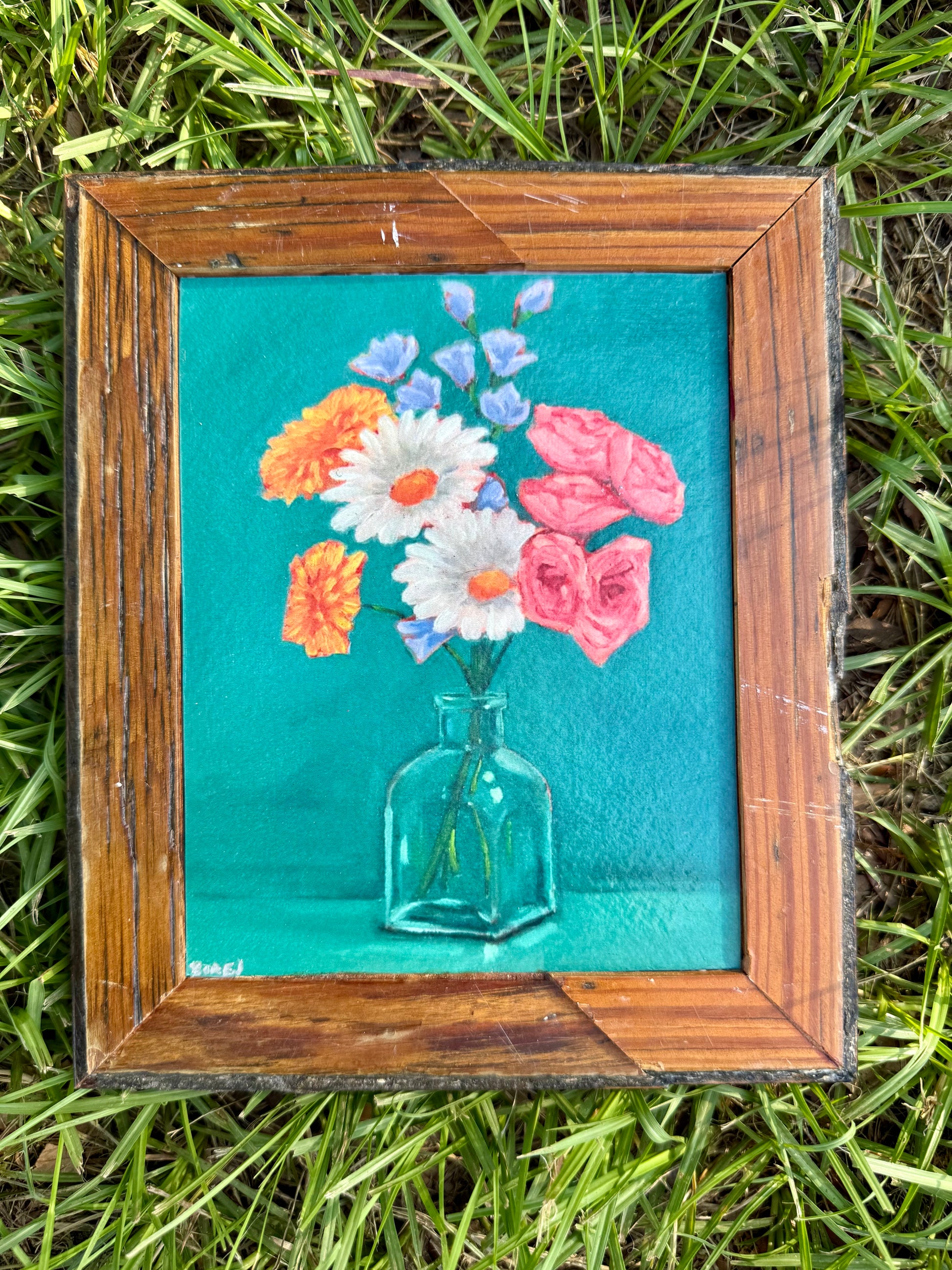 SOLD Reclaimed Wood Mounted Still Life - Made with Hardwood Flooring