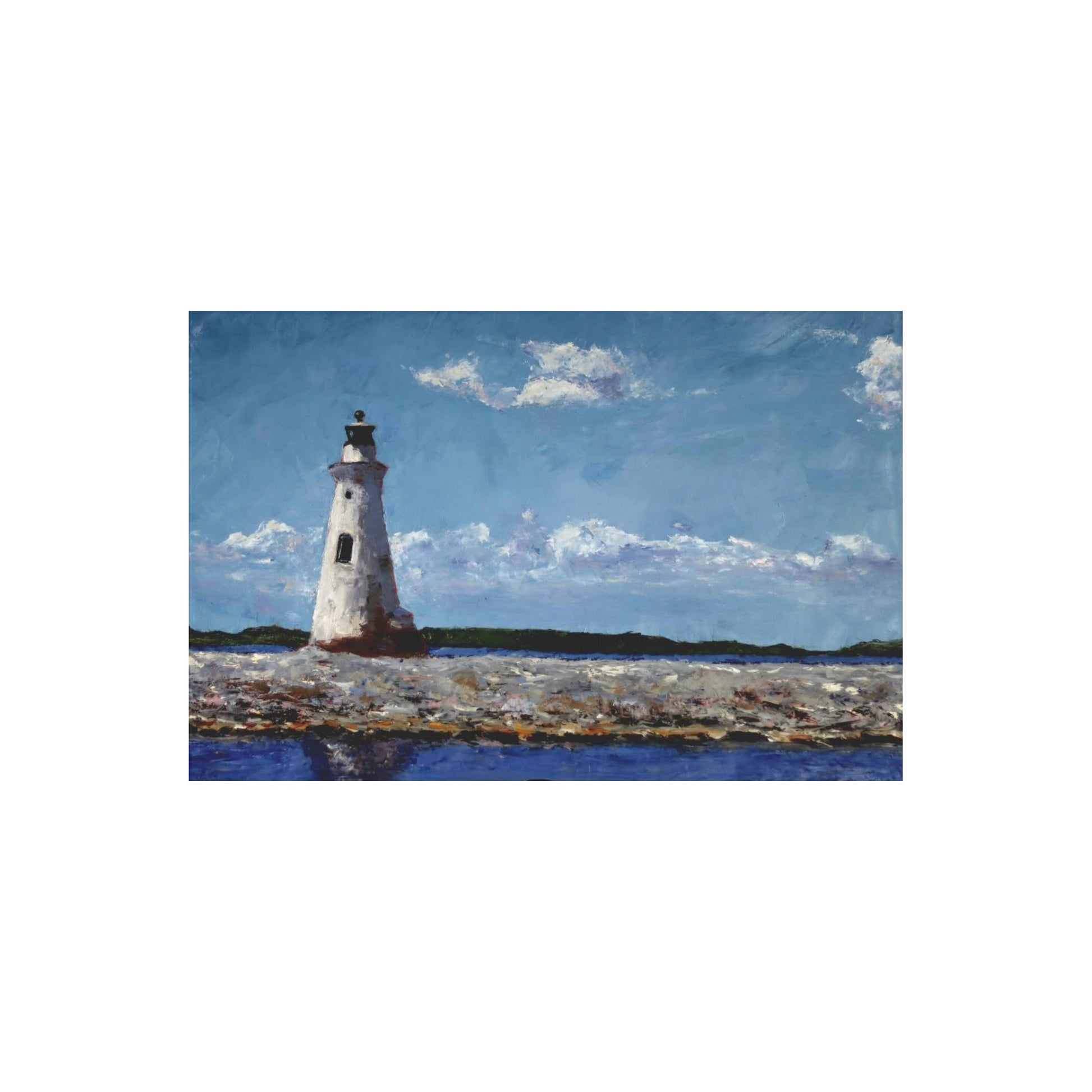 “A Beacon on the Rocks” (Original Knife- Painted Oil on Canvas)