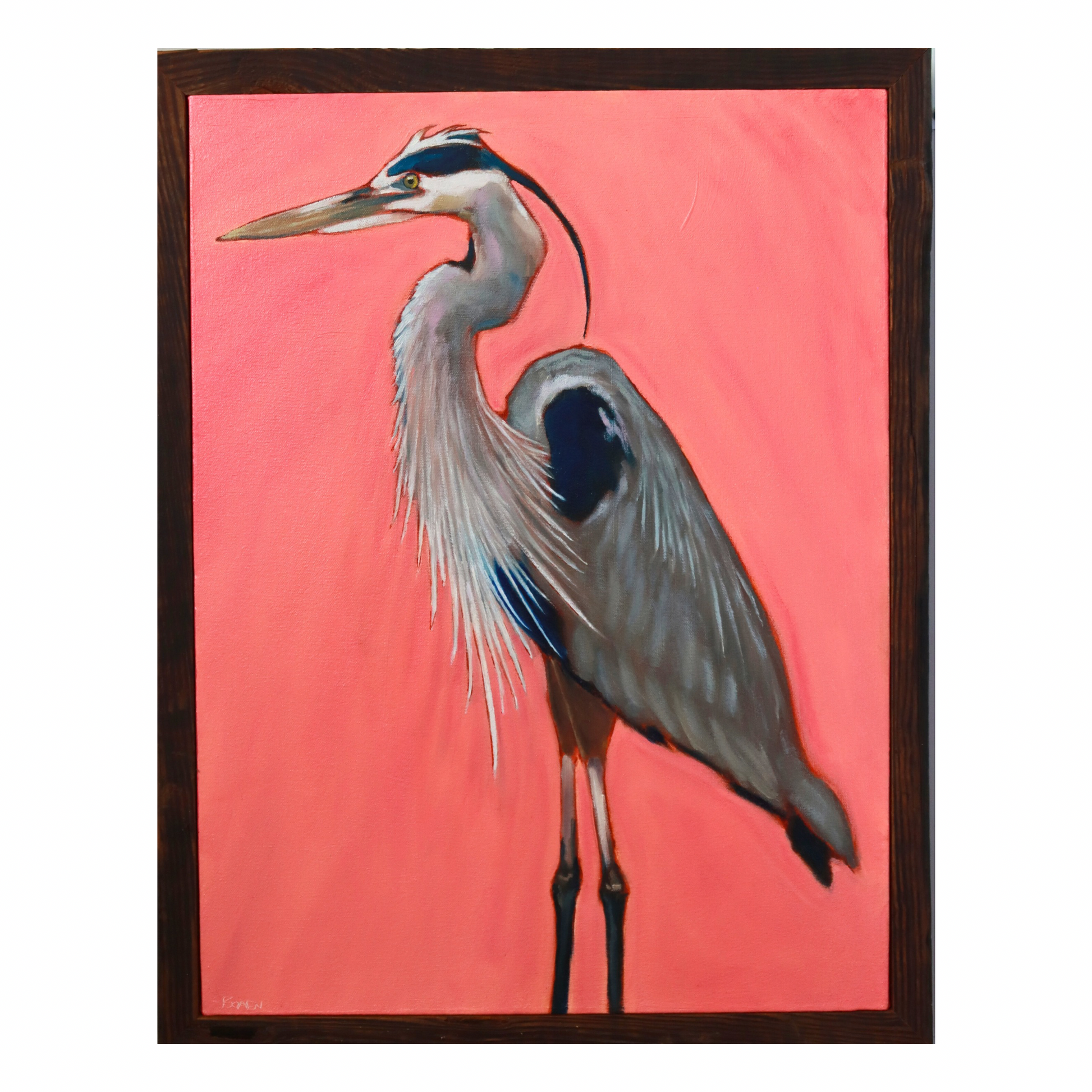 SOLD “Coral Heron” (Original Oil Painting on Canvas and Framed)