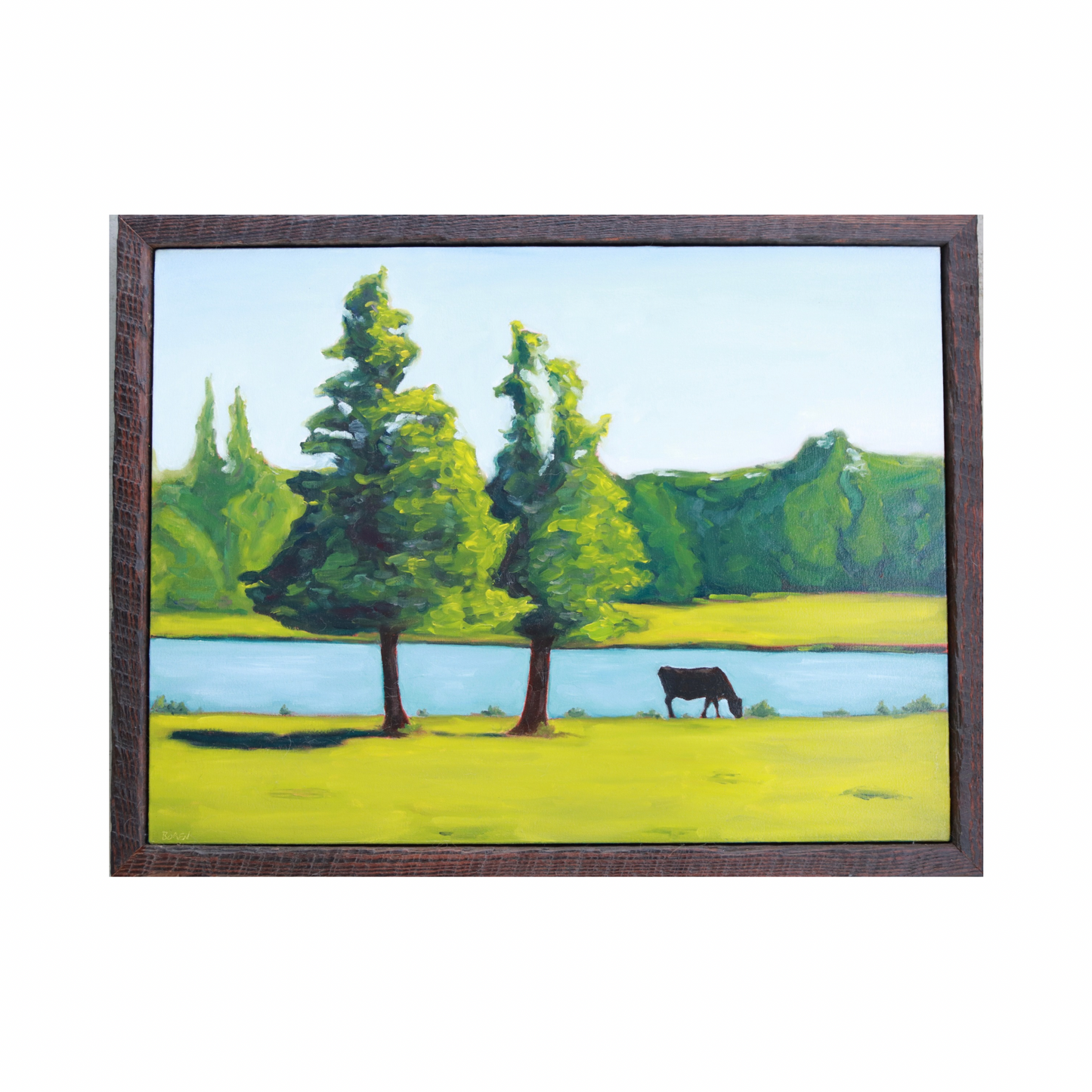 “Cow Pasture” Framed Original Oil Painting on Canvas