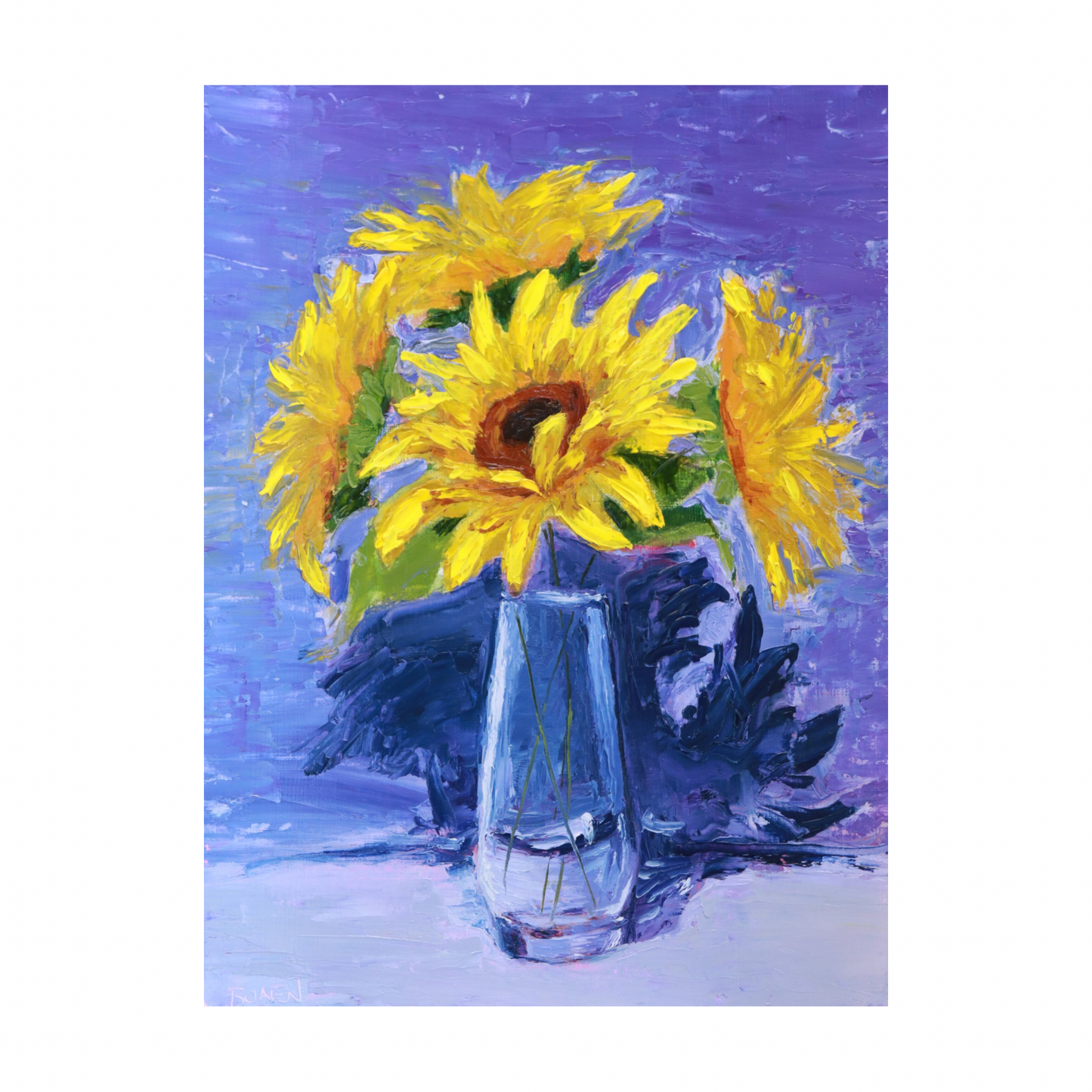 Knife-Painted Sunflower Still Life (8x10” Print)